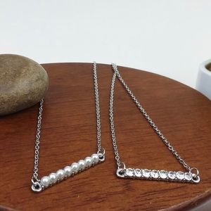 Faux Pearl and Faux Diamond Bar Necklace NWT